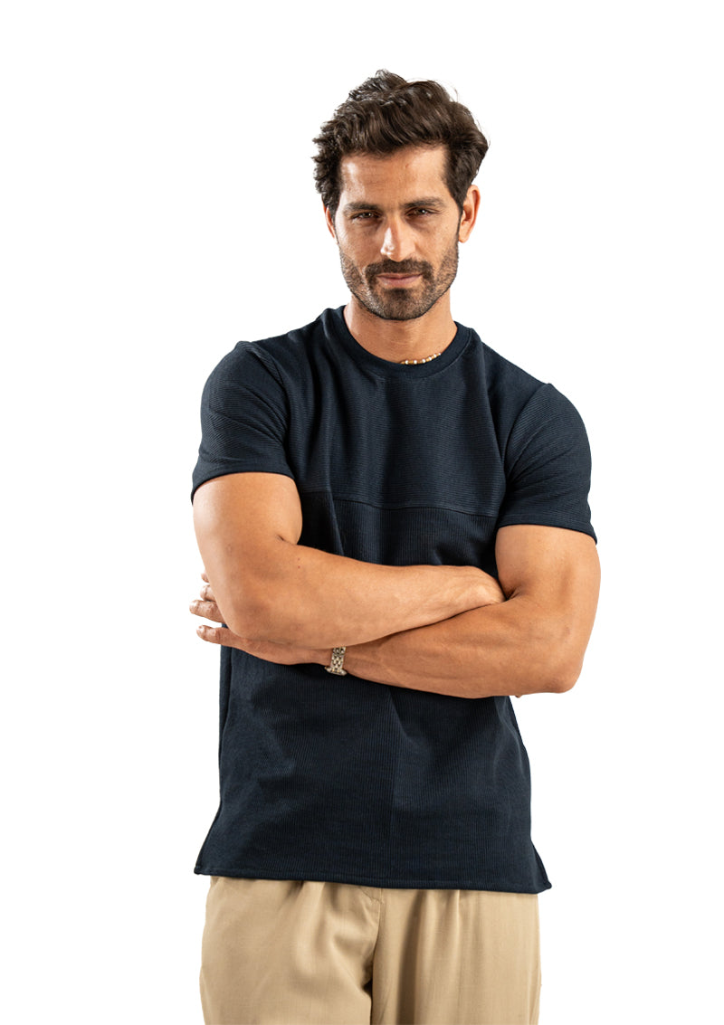 D-BLUE JACQUARD COTTON T-SHIRT